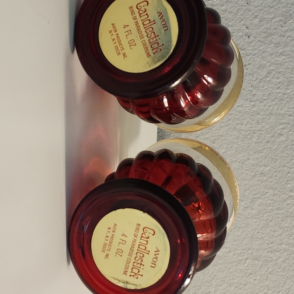 Set Of 2 Avon Candlestick Bird of Paradise EMPTY Cologne Ruby Red Bottles - Picture 8 of 10